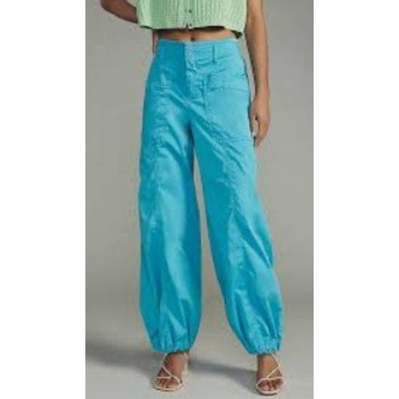Maeve Anthropologie Turquoise Clean Balloon Trousers Cargo Pants Baggy Size 2 - Picture 1 of 9